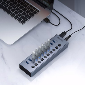 Orico BT2U3-10AB 10x USB-A 3.0 -keskitin kytkimillä - harmaa