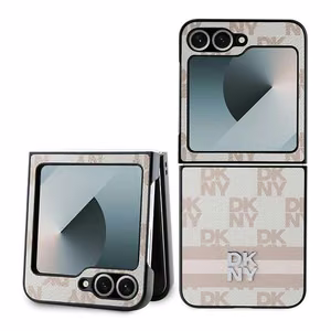 DKNY Checkered Pattern Painetut Raidat Suojakuori Samsung Galaxy Z Flip 6:lle - Vaaleanpunainen
