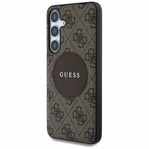 Guess 4G Round Patch Classic Logo MagSafe Suojakuori Samsung Galaxy S25 Plus:lle ruskea