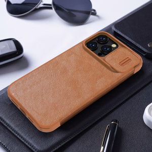 Kotelo Nillkin Qin Pro Nahka Apple iPhone 14 Pro Max ruskea