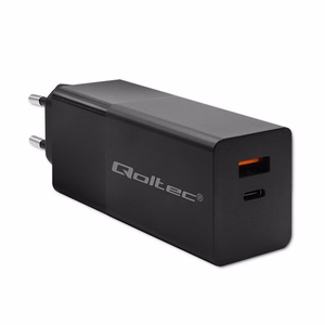 Qoltec 52382 GaN Power Pro Laturi 100W 1x USB-C 1x USB-A PD Musta