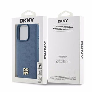 DKNY Nahkainen Monogrammi-kuvio Metallinen Logo MagSafe Suojakuori iPhone 15 Pro:lle - sininen