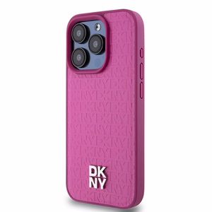 DKNY Nahkainen Monogrammi-kuvio Metallinen Logo MagSafe Suojakuori iPhone 15 Pro:lle - vaaleanpunainen