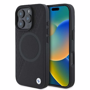 BMW Signature nahkainen puolikuviollinen ja Circle MagSafe Suojakuori iPhone 16 Pro:lle - musta