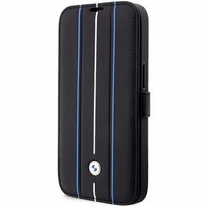 BMW BMBKP14L22RVSK Suojakuori iPhone 14 Pro 6.1" musta/musta bookcase Nahkainen Stamp Blue Lines