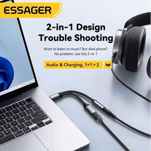 Adapter Essager "Dual String2" Black (In: Male Type-C / Out: Female 2xType-C)