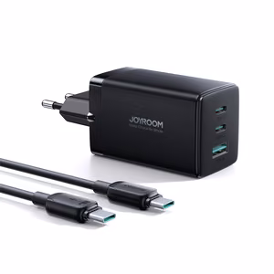 Joyroom nopea GaN laturi 65W USB-A, 2x USB-C musta + USB-C - USB-C kaapeli 100W 1.2m (TCG01)