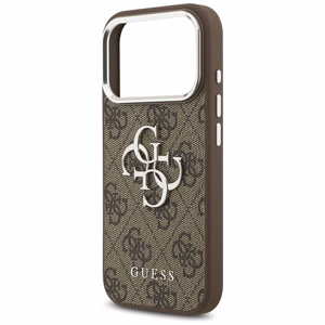 Guess Suojakuori iPhone 17 Pro:lle GUHCP17LP4G4SMCW (4G PU Nahkainen Big 4G ja Classic Logo ja Hopeinen Metallikamerakehys) Ruskea