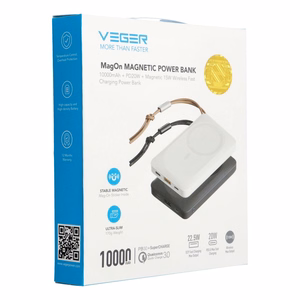 Ulkoinen akku yhteensopiva MagSafe:lle Veger MagOn (VP1151 / W1151) PD QC3.0 2A 20W langattomalla latauksella 10000 mAh valkoinen
