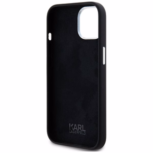 Karl Lagerfeld Silikoninen Metal Script Logo iPhone 15 Suojakuori - Musta