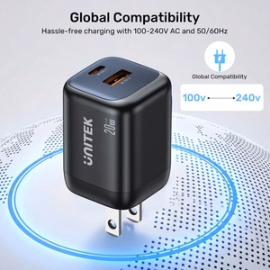UNITEK 2x GAN 20 W verkkolaturi, musta