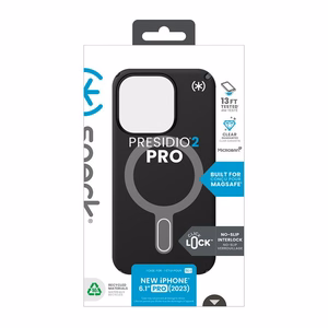 Speck Presidio2 Pro ClickLock MagSafe-suojakuori iPhone 15 Pro -puhelimelle, musta/liuskeenharmaa