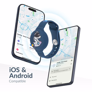 Beeep OneTag -paikannin lasten silikonirannekkeella, Astronaut, Apple Find My / Android