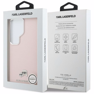 Karl Lagerfeld Suojakuori Saffiano KC Metal Logo MagSafe Samsung Galaxy S26 Ultra:lle vaaleanpunainen