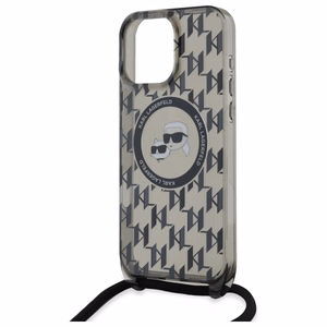 Karl Lagerfeld IML Crossbody Monogram Karl & Choupette Head MagSafe Suojakuori iPhone 16 Pro Max:lle - musta