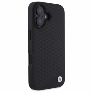 BMW Sign Leather Diamond Metal Logo MagSafe iPhone 16 Case - Black