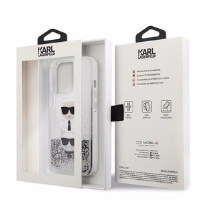 Karl Lagerfeld Liquid Glitter Karl&Choupette Head case for iPhone 13 Pro / iPhone 13 - silver