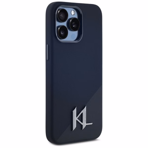 Karl Lagerfeld suojakuori iPhone 15 Pro Max:lle MagSafe-tuella KLHMP15XSCMKMPCK (Silicone Initial Metal Logo) - musta