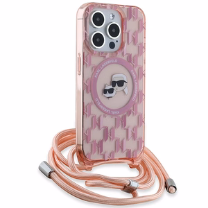 Karl Lagerfeld IML Crossbody Monogram Karl & Choupette Head MagSafe Case for iPhone 15 Pro Max - Pink