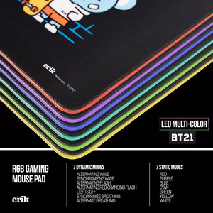 BT21 XXL -pelipöytämatto LED-valaistuksella, 90 × 40 cm