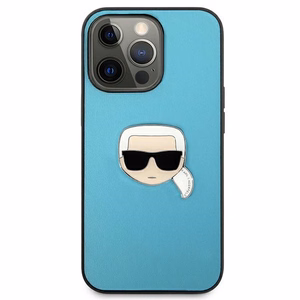 Karl Lagerfeld KLHCP13XPKMB iPhone 13 Pro Max 6,7" sininen kova kotelo Leather Ikonik Karl`s Head Metal