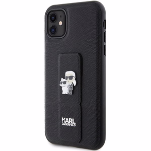 Karl Lagerfeld KLHCN61GSAKCPK HC Gripstand Saffiano KC Pins -suojakuori iPhone 11:lle - musta