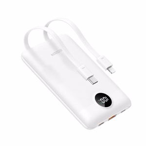 Ulkoinen akku Veger C11 (W1170) PD QC3.0 2A 22,5W 10000 mAh sisäänrakennetuilla USB C -kaapeleilla / Lightning valkoinen