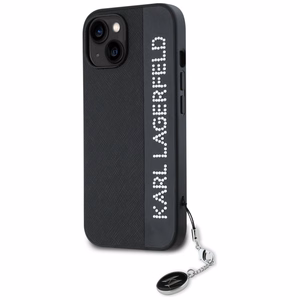 Karl Lagerfeld Saffiano Rhinestones & Charm Suojakuori iPhone 15 / 14 / 13:lle - musta