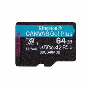 Kingston muistikortti 64GB microSDXC Canvas Go Plus Gen4 200R A2 U3 Single Pack w/o ADP