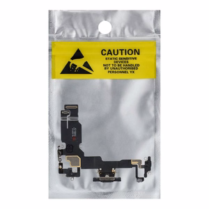 Original charging-port flex cable removed from a donor device for iPhone 15 – black