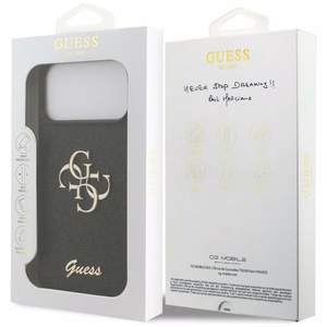 Guess PU Fixed Glitter 4G Metal Logo -kuori Apple iPhone 18 Pro Max -puhelimelle, musta