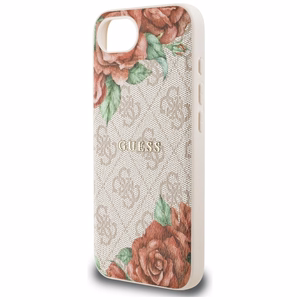 GUESS 4G Flowers Print MagSafe Alkuperäinen Suojakuori iPhone 17e/16e:lle - Vaaleanpunainen