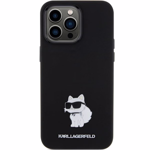 Karl Lagerfeld Silikoninen Choupette Metal Pin Suojakuori iPhone 15 Prolle - musta