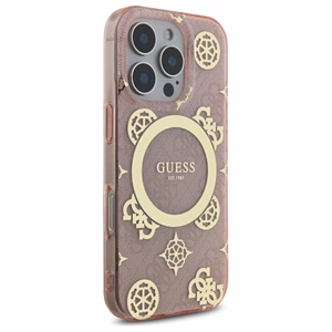 Guess IML Peony On 4G Background MagSafe Suojakuori iPhone 16 Pro:lle - vaaleanpunainen
