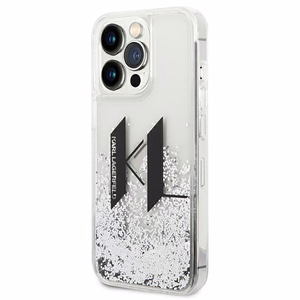 Karl Lagerfeld Liquid Glitter Big KL kotelo iPhone 14 Pro - hopea