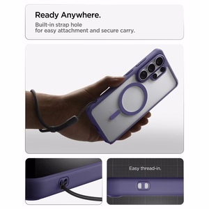 Spigen Ultra Hybrid MagFit MagSafe -suojakuori Samsung Galaxy S26 Ultra -puhelimelle, läpinäkyvä ja tummanvioletti (Deep Purple)