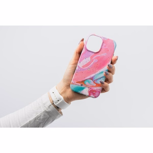 Suojakuori iPhone 15:lle Forcell F-Protect Mirage MagSafe-yhteensopiva Military Drop-Test vaaleanpunainen marmori