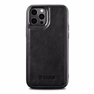iCarer Nahka Öljyvaha kotelo päällystetty luonnollisella nahalla iPhone 12 Pro Max musta (ALI1206-BK)