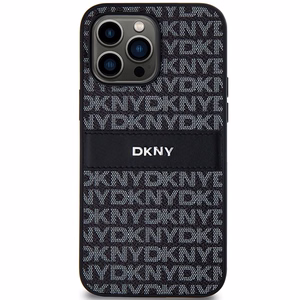 DKNY Nahkainen Mono Stripe & Metal Logo Suojakuori iPhone 14 Pro Max:lle - musta