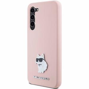 Karl Lagerfeld Silikoninen Choupette Metal Pin Suojakuori Samsung Galaxy S23+:lle - vaaleanpunainen