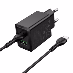 Puhelinlaturi Hoco USB-A + USB-C QC3.0 PD AFC 3A 30W + USB-C - USB-C -kaapeli N71 musta