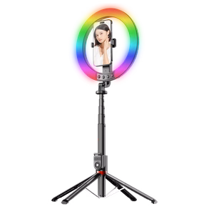 Blavec Selfie Ring Lamp Aluminium Aura LED RGB P-50 25 cm kolmijalka + kauko-ohjain + 2,3 m musta (vaurioitunut pakkaus)