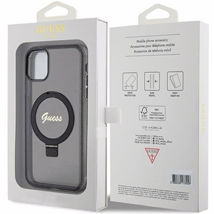 Guess Ring Stand Script Glitter MagSafe -suojakuori iPhone 11 / Xr:lle - musta
