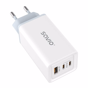 SAVIO LA-07 GaN 65 W verkkolaturi, USB, QC4.0+, PD 3.0, valkoinen