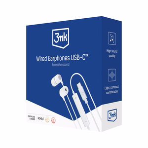 Kuulokkeet 3mk Wired Earphones USB-C valkoinen