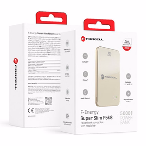 Varavirtalähde yhteensopiva MagSafen kanssa Forcell F-Energy SuperSlim F5K8 QC4.0 PD3.0 15W 5000 mAh titaaniaavikon värinen