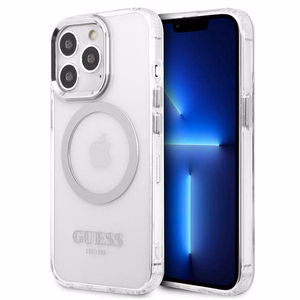 Guess Metal Outline MagSafe Suojakuori iPhone 13 Pro / iPhone 13:lle - hopeinen
