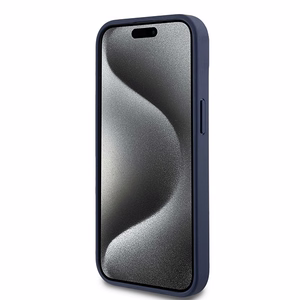 DKNY Nahkainen Mono Raita ja Metallinen Logo Suojakuori iPhone 15 / 14 / 13:lle - sininen