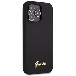 Guess GUHCP13XLSLMGBK iPhone 13 Pro Max 6.7 musta/musta kovakuori Silicone Script Gold Logo