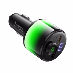 Musta Hoco E166 Bluetooth-autolähetin, jossa on 2 x USB-A, USB-C, QC 3.0 ja PD 42 W
